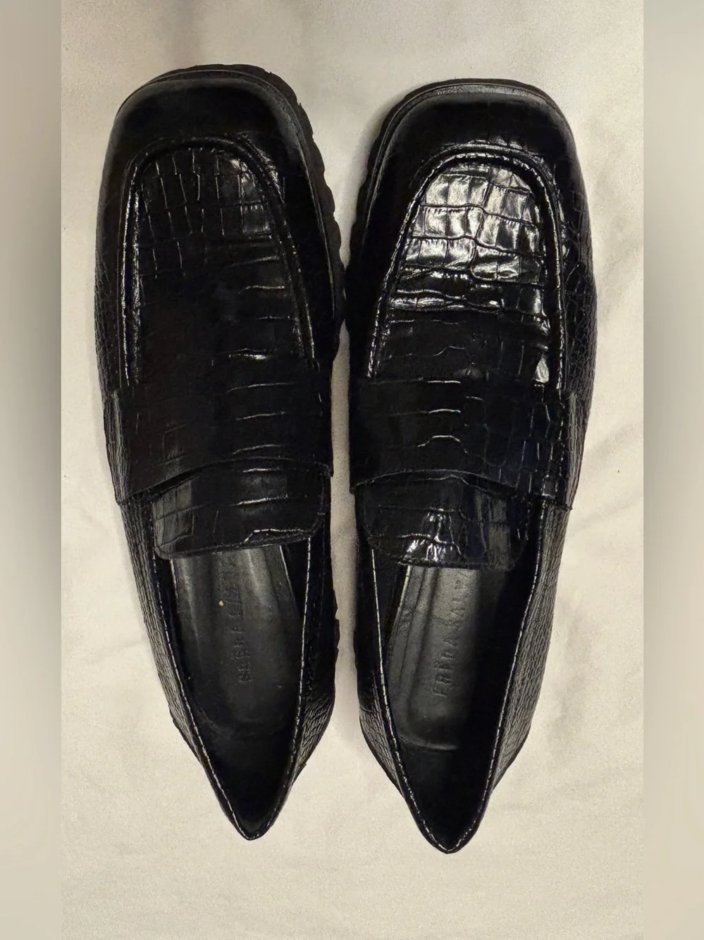Freda Salvador HANA Black Croc Embossed Leather Lug Loafers Women’s 10